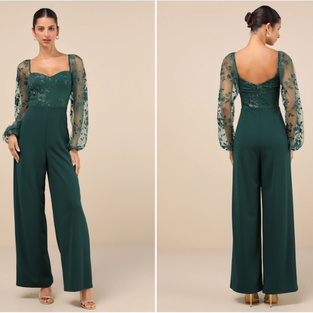 LULU's Sexy Chic Floral Wedding Formal Elegant Classy Long Sleeve Pantsuit - Picture 5 of 5